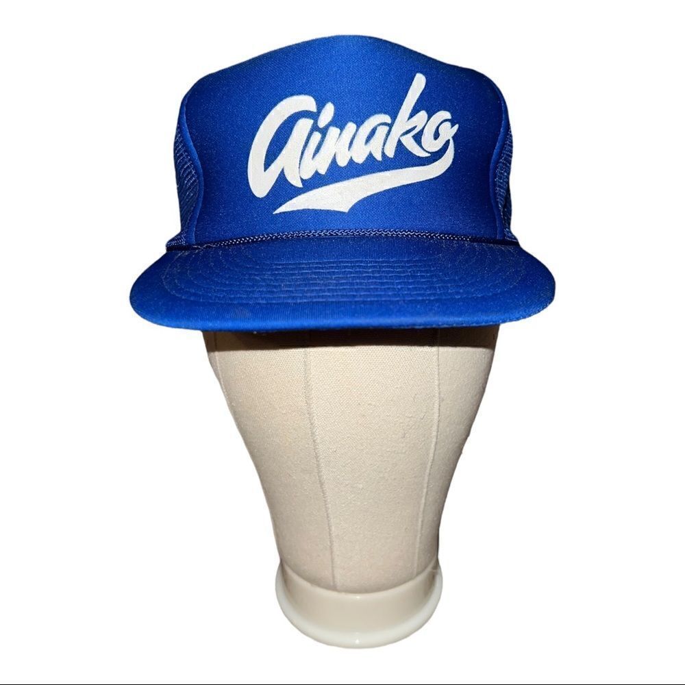 Vintage Ainako Retro Snap Back Otto Hat Cap Blue White Adjustable EUC